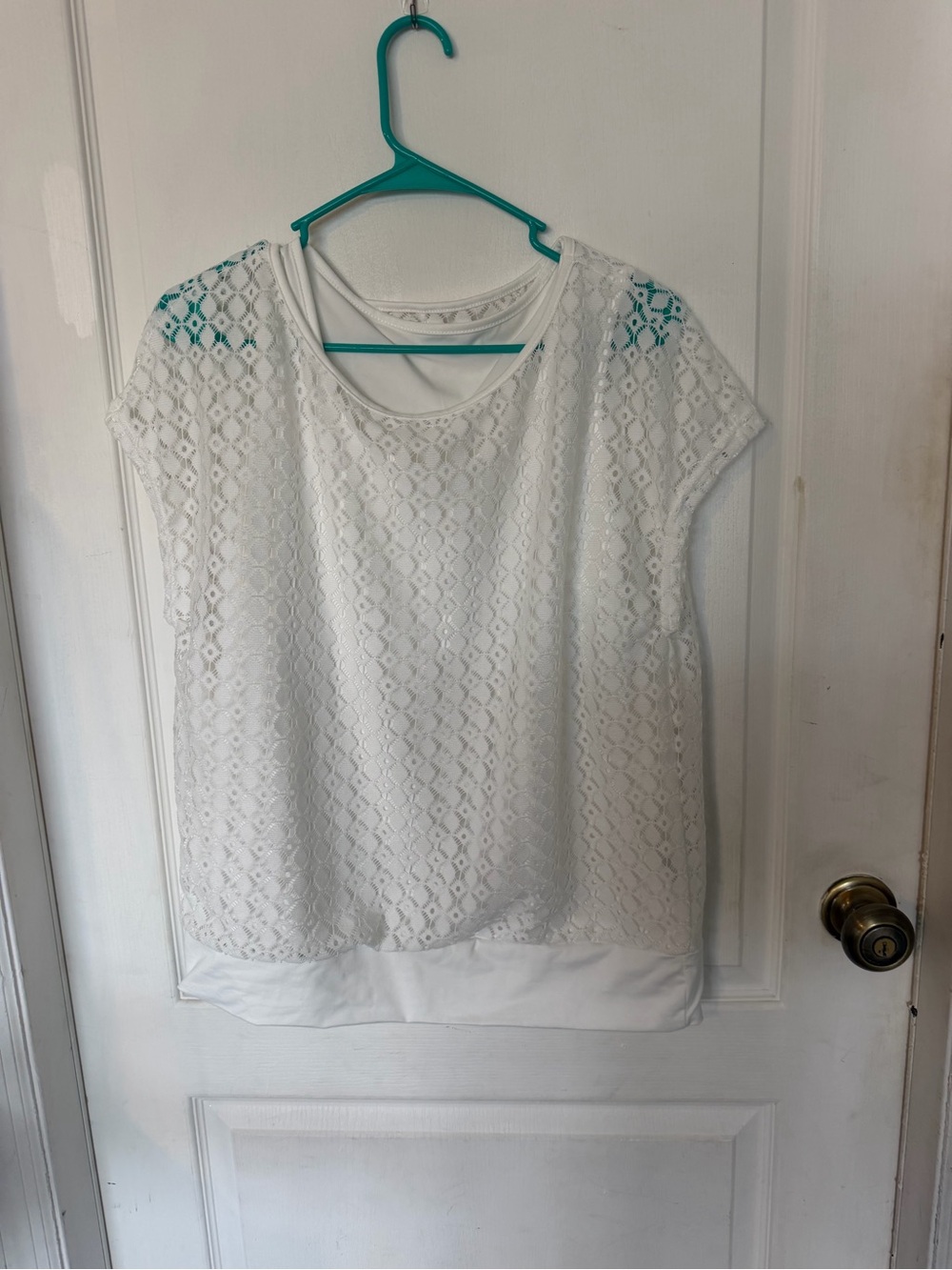 White Lace Short Sleeve Top with Tank Lining